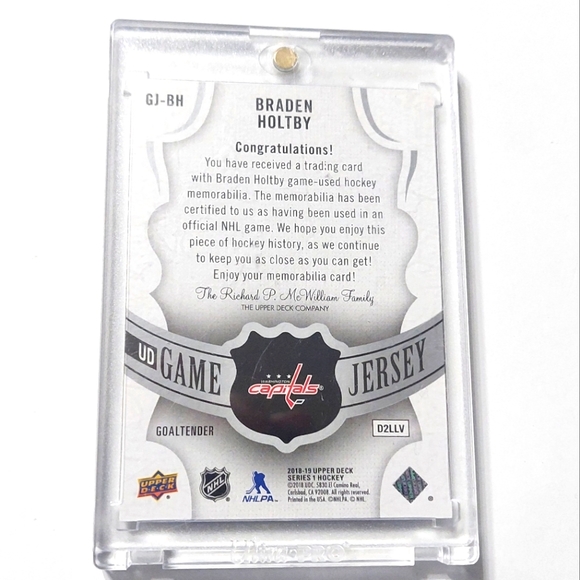 Braden Holtby Upper Deck Game-Used Jersey Hockey Card Washington Capitals - Picture 2 of 2